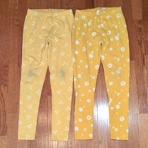 Jumping Beans Yellow Daisy Print Leggings Size 12 Girls Two Pairs